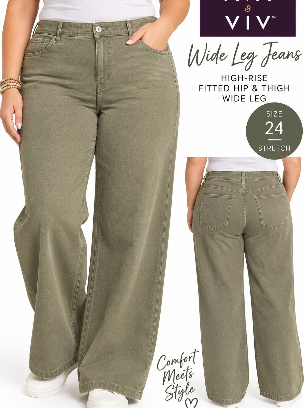 Ava & Viv Olive Wide Leg High-Rise Jeans